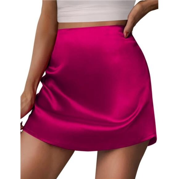 Womens Mini Skirts High Waisted Skirts Stain Pink - Picture 1 of 5
